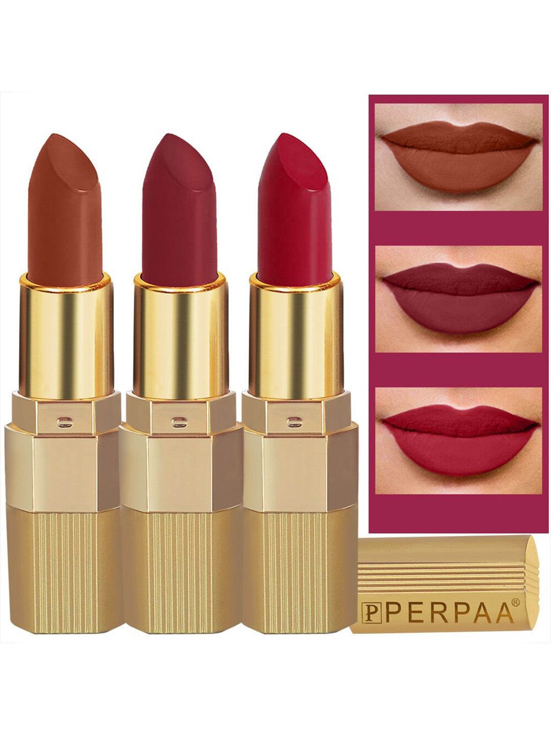 PERPAA Set of 3 Xpression Weightless Matte Long-Lasting Waterproof Lipsticks 3.5 g Each -Rust Brown 301 - Apple Red 303 - Maroon 304
PERPAA Set of 3 Xpression Weightless Matte Long-Lasting Waterproof Lipsticks 3.5 g Each -Rust Brown 301 - Apple Red 303 - Maroon 304