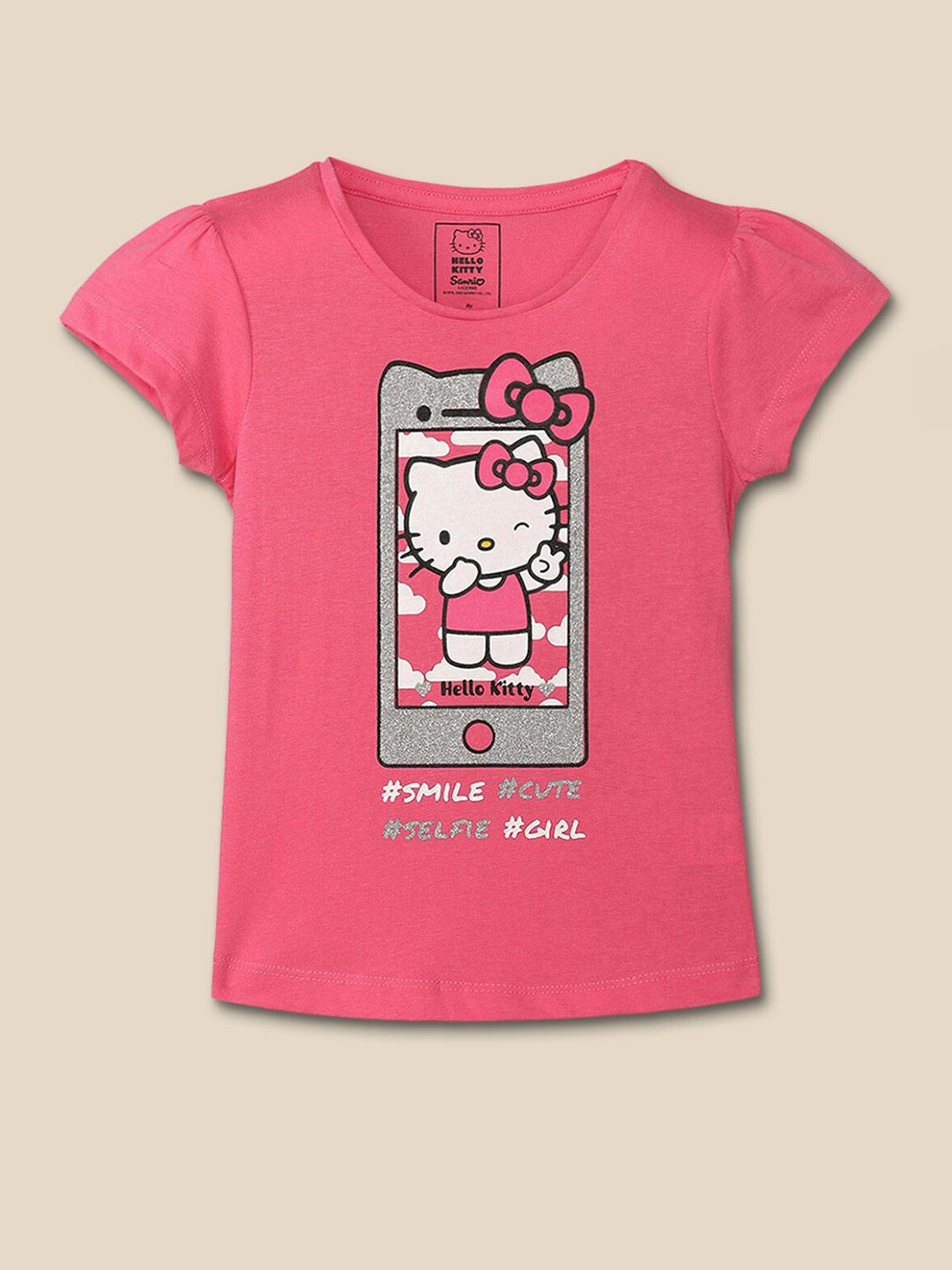 Kids Ville Girls Hello Kitty Printed Cotton T-shirt, Pink