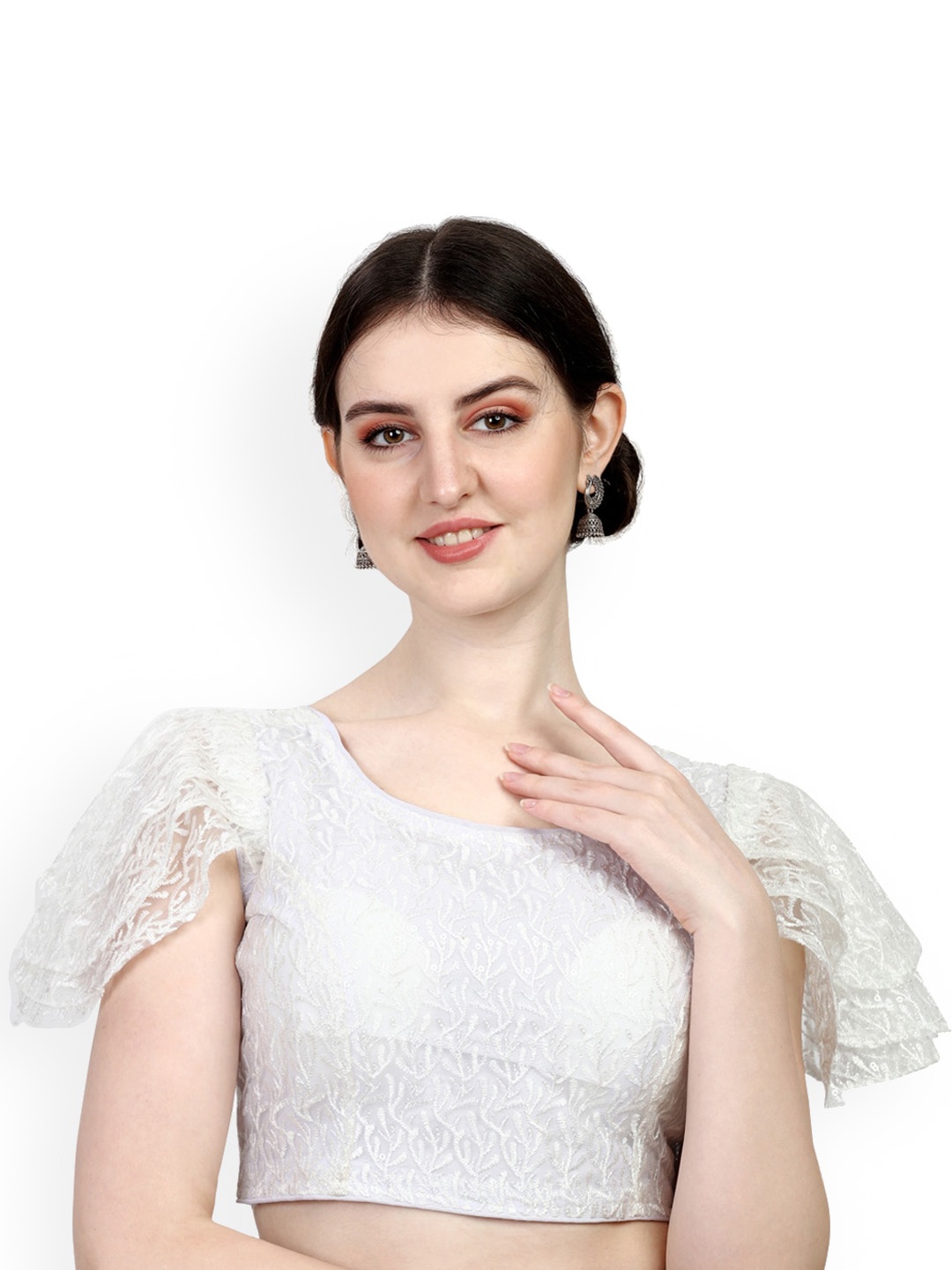 PUJIA MILLS Embroidered Readymade Saree Blouse, White