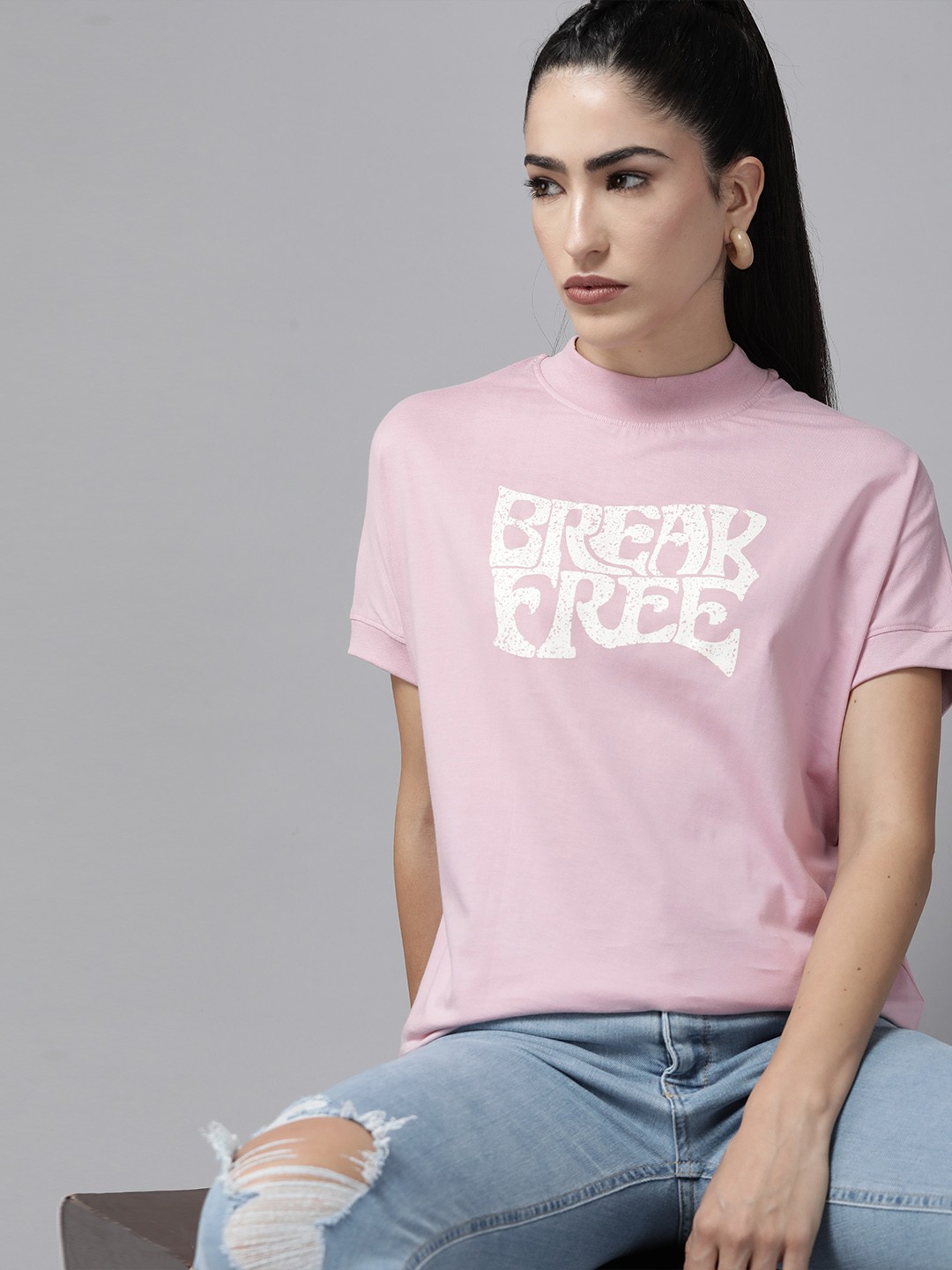 The Roadster Lifestyle Co. Oversized Printed High Neck Extended Sleeves T-shirt, Pink
The Roadster Lifestyle Co. Oversized Printed High Neck Extended Sleeves T-shirt, Pink