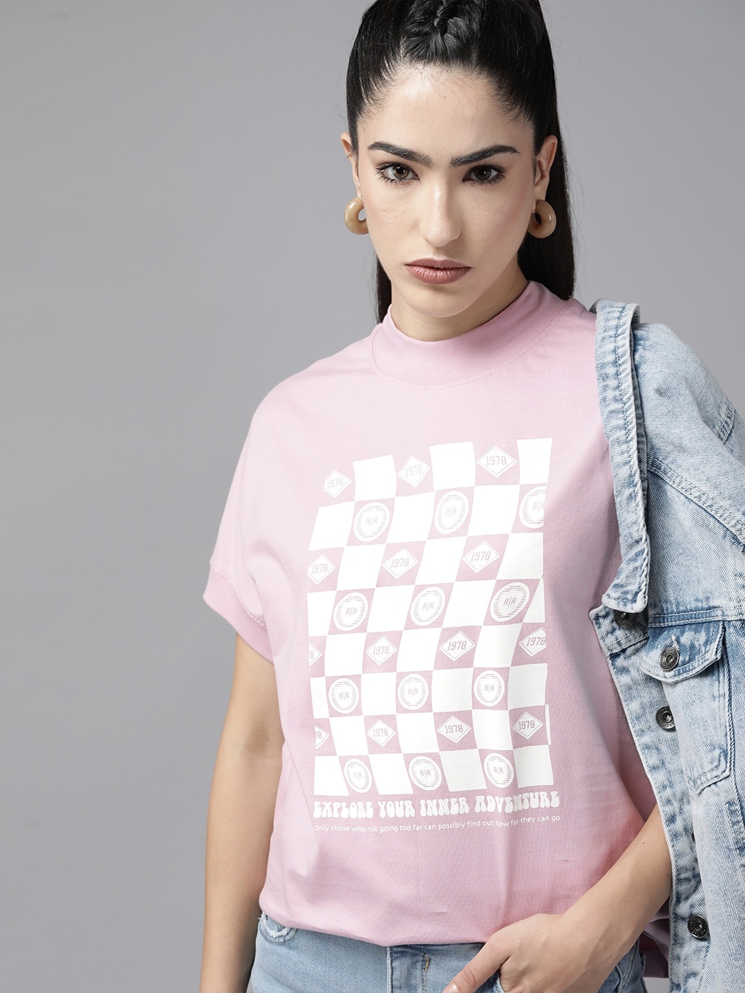 The Roadster Lifestyle Co. Printed High Neck Extended Sleeves Oversized T-shirt, Pink
The Roadster Lifestyle Co. Printed High Neck Extended Sleeves Oversized T-shirt, Pink