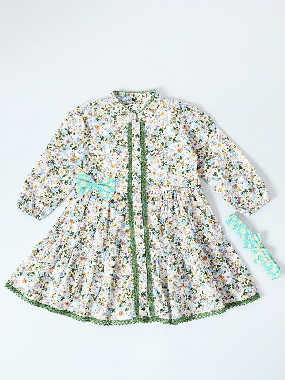 Bella Moda Pure Cotton Fit & Flare Floral Printed Dress, White