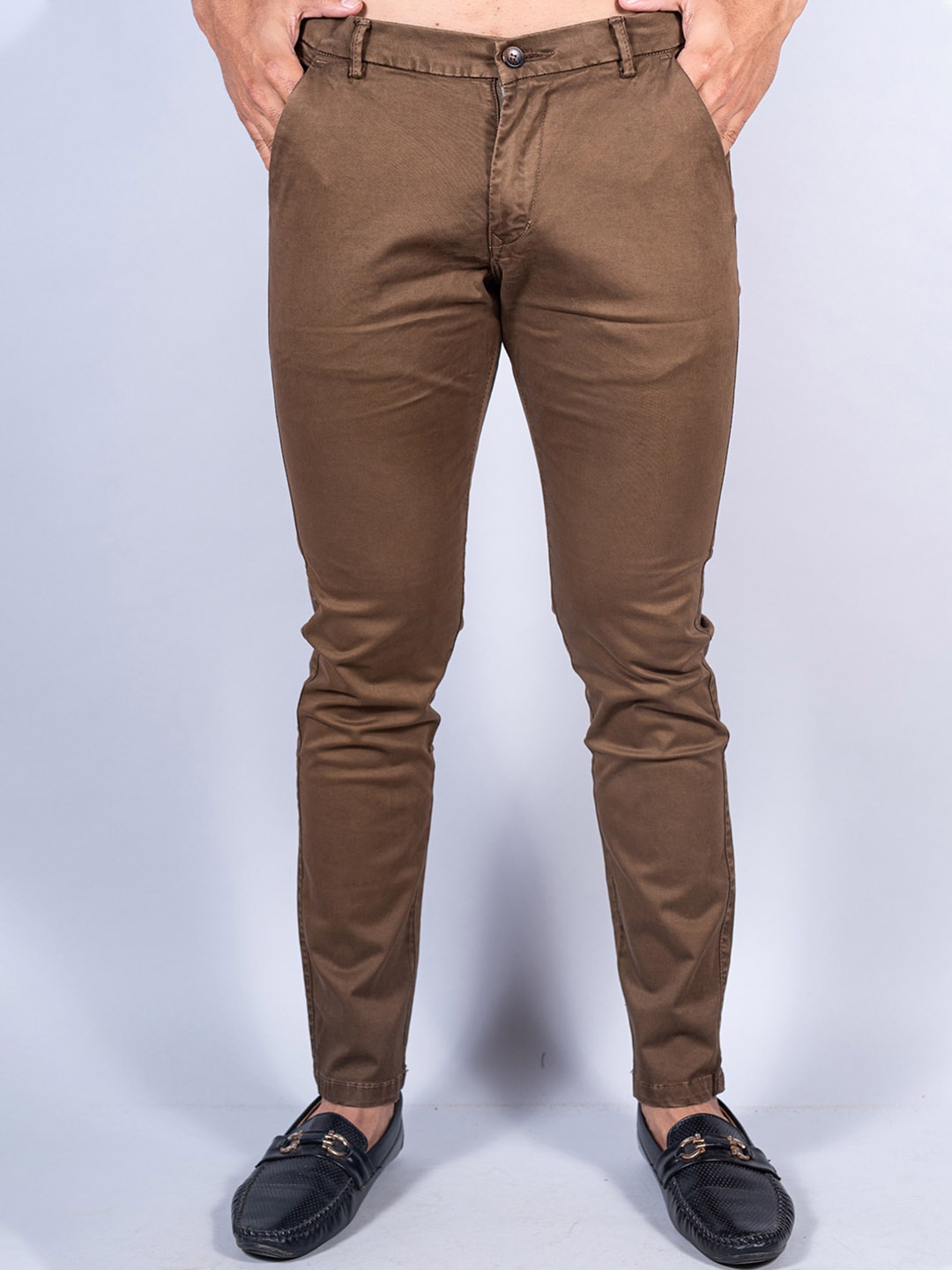 Tistabene Men Solid Cotton Regular Fit Trousers, Brown