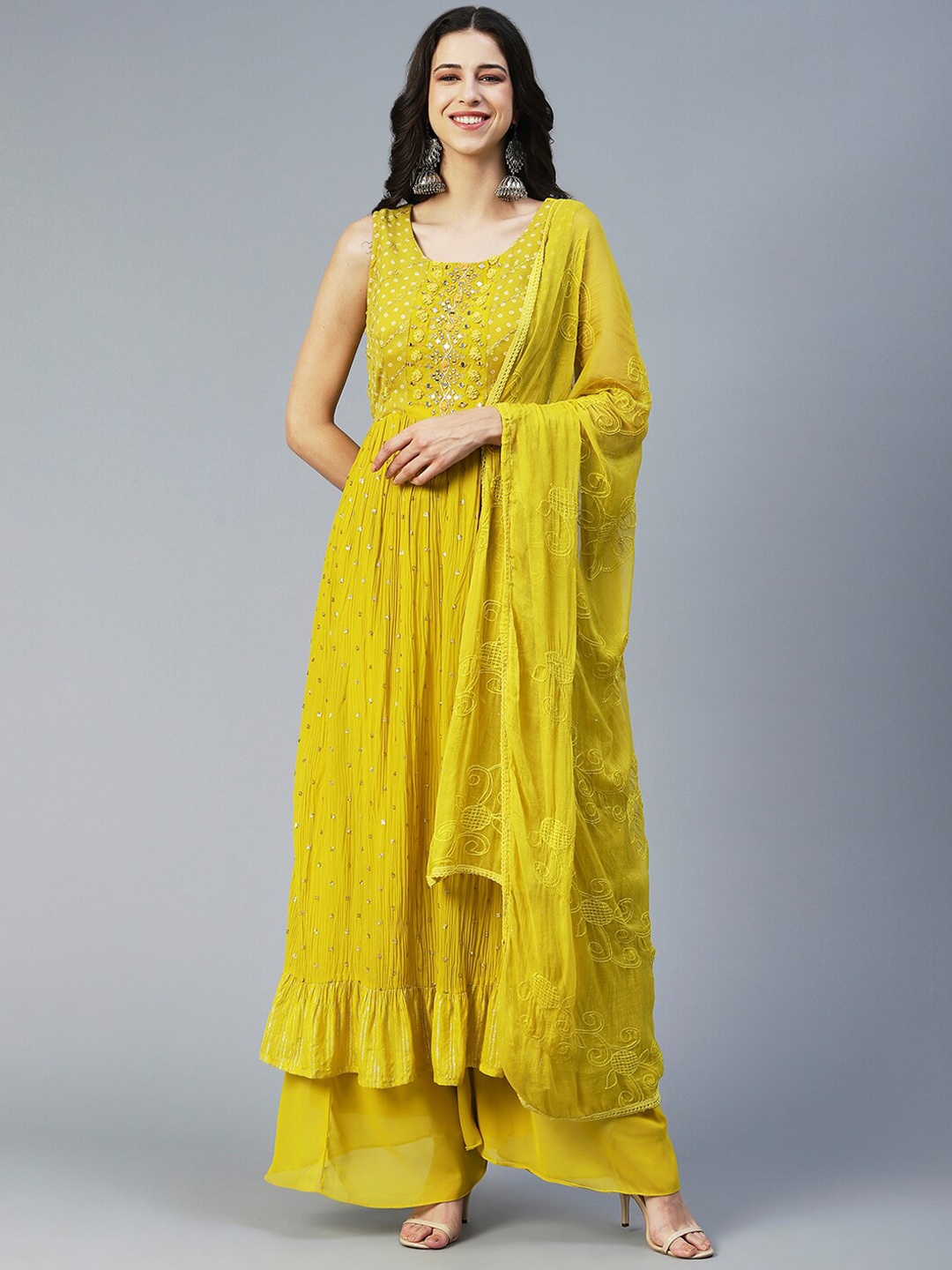 FASHOR Women Bandhani Embroidered High Slit Mirror Work Kurta with Palazzos & With Dupatta, Mustard
FASHOR Women Bandhani Embroidered High Slit Mirror Work Kurta with Palazzos & With Dupatta, Mustard