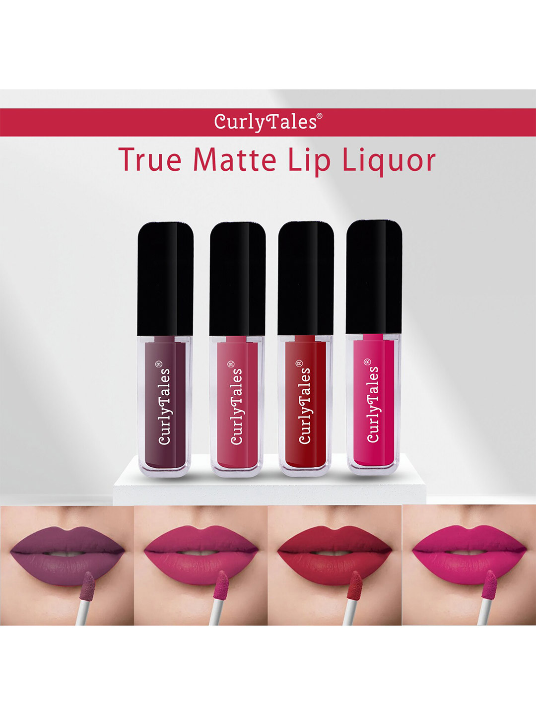CurlyTales Set of 4 Lightweight & Waterproof True Matte Liquid Lipsticks 4 ml Each-Light Purple 01 - Peach 02 - Red 03 - Magenta Pink 05, Multi
CurlyTales Set of 4 Lightweight & Waterproof True Matte Liquid Lipsticks 4 ml Each-Light Purple 01 - Peach 02 - Red 03 - Magenta Pink 05, Multi