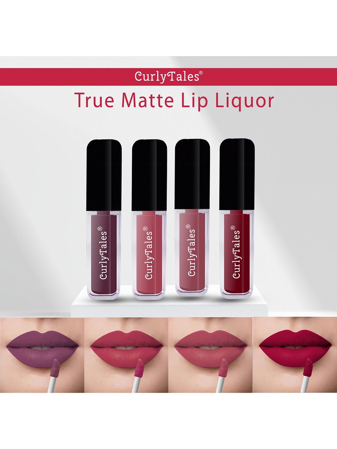 CurlyTales Set of 4 True Matte Vegan Long Lasting Liquid Lipstick with Vit E - 4 ml each, Maroon
CurlyTales Set of 4 True Matte Vegan Long Lasting Liquid Lipstick with Vit E - 4 ml each, Maroon