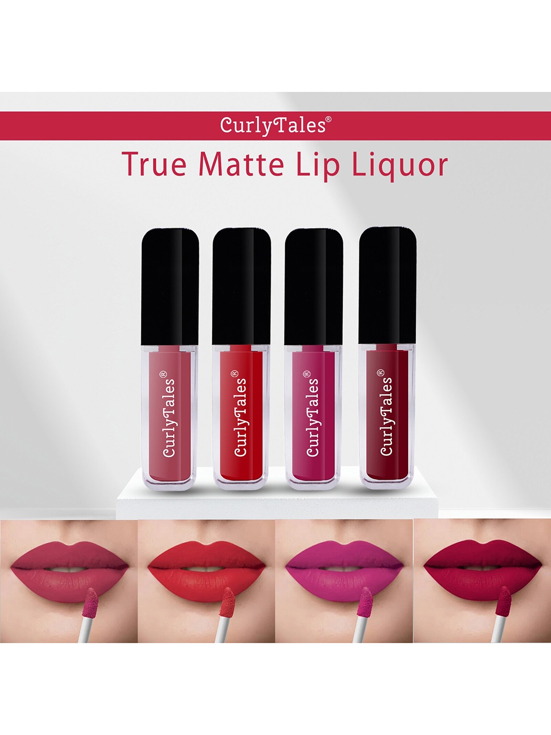 CurlyTales Set of 4 True Matte Vegan Long Lasting Liquid Lipstick with Vit E - 4 ml each, Maroon
CurlyTales Set of 4 True Matte Vegan Long Lasting Liquid Lipstick with Vit E - 4 ml each, Maroon