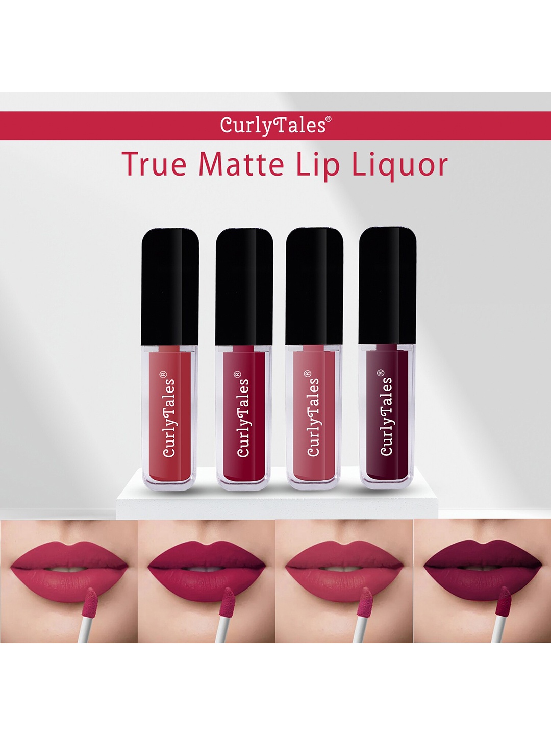 CurlyTales Set of 4 True Matte Vegan Long Lasting Liquid Lipstick with Vit E - 4 ml each, Red
CurlyTales Set of 4 True Matte Vegan Long Lasting Liquid Lipstick with Vit E - 4 ml each, Red