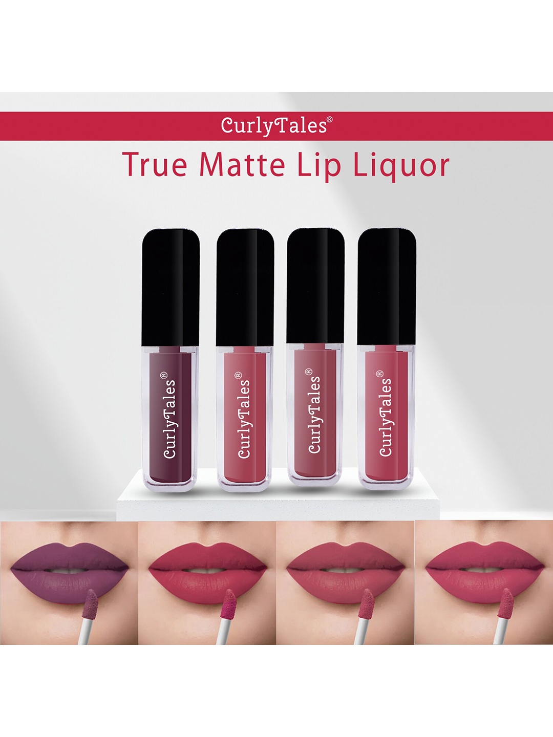 CurlyTales Set of 4 True Matte Vegan Long Lasting Liquid Lipstick with Vit E - 4 ml each, Purple
CurlyTales Set of 4 True Matte Vegan Long Lasting Liquid Lipstick with Vit E - 4 ml each, Purple