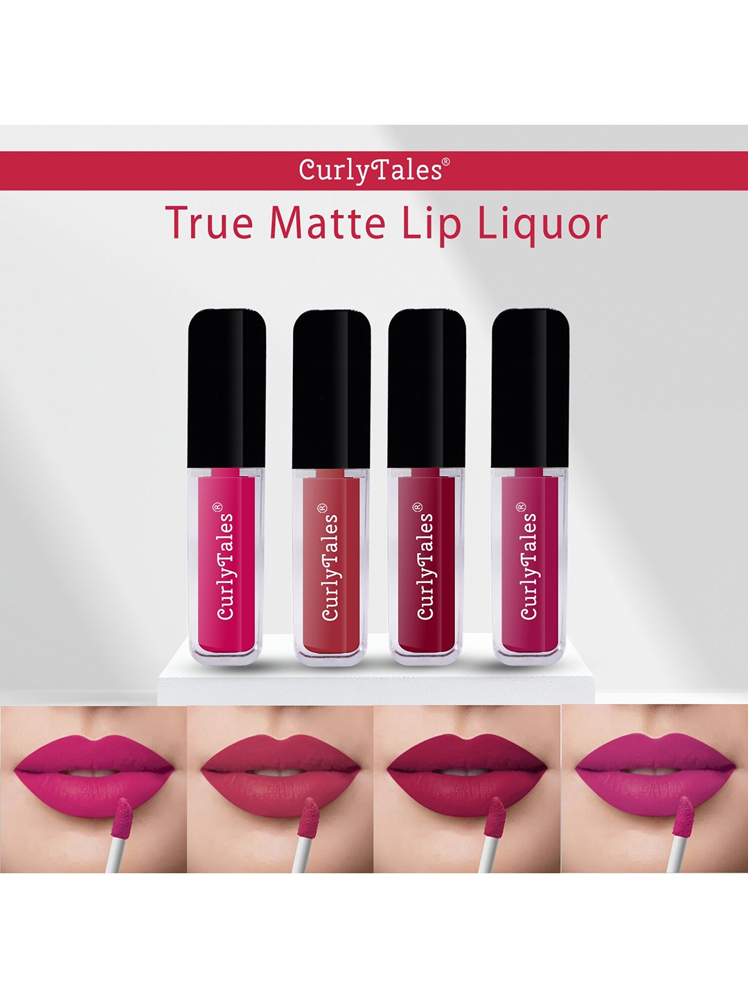 CurlyTales Set of 4 True Matte Vegan Long Lasting Liquid Lipstick with Vit E - 4 ml each, Pink
CurlyTales Set of 4 True Matte Vegan Long Lasting Liquid Lipstick with Vit E - 4 ml each, Pink