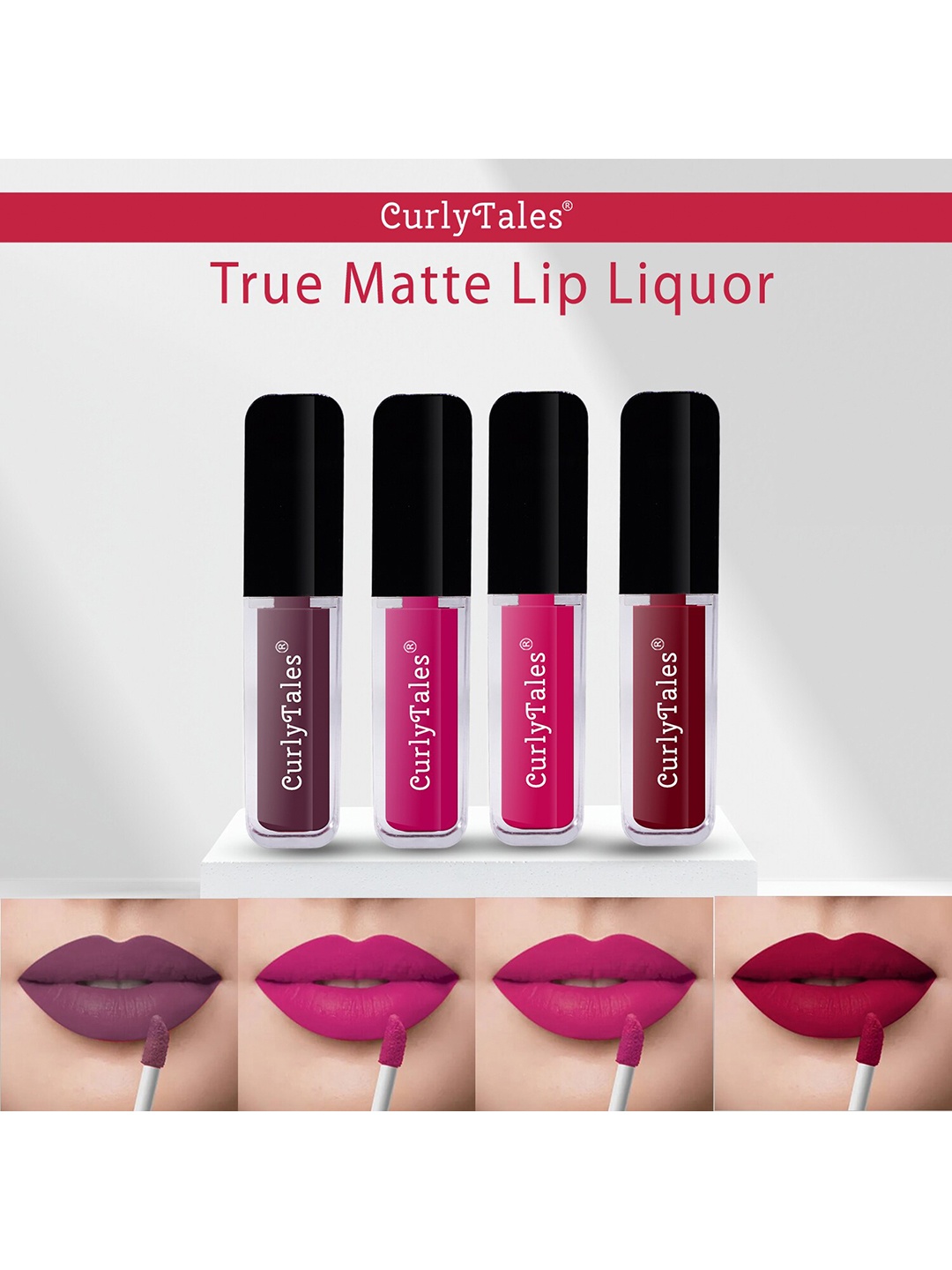 CurlyTales Set of 4 True Matte Vegan Long Lasting Liquid Lipstick with Vit E - 4 ml each, Maroon
CurlyTales Set of 4 True Matte Vegan Long Lasting Liquid Lipstick with Vit E - 4 ml each, Maroon