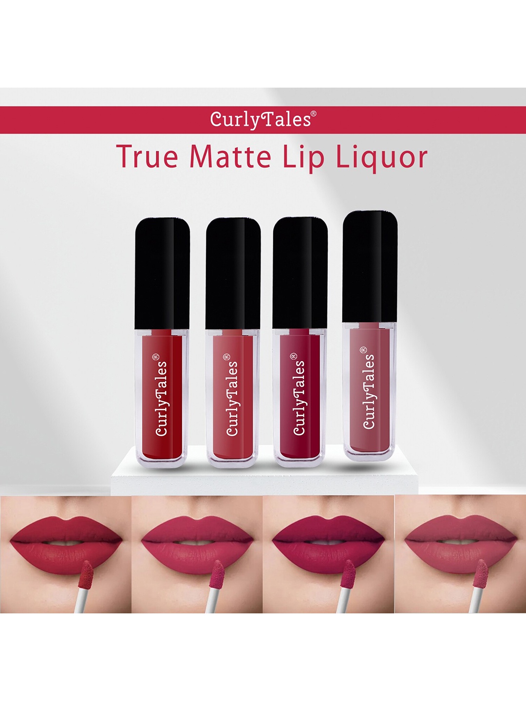CurlyTales Set of 4 True Matte Vegan Long Lasting Liquid Lipstick with Vit E - 4 ml each, Red
CurlyTales Set of 4 True Matte Vegan Long Lasting Liquid Lipstick with Vit E - 4 ml each, Red