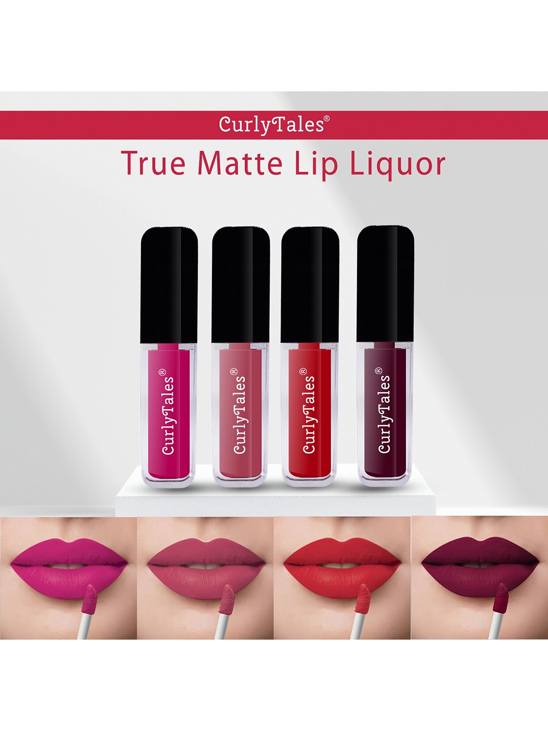 CurlyTales Set of 4 True Matte Vegan Long Lasting Liquid Lipstick with Vit E - 4 ml each, Red
CurlyTales Set of 4 True Matte Vegan Long Lasting Liquid Lipstick with Vit E - 4 ml each, Red