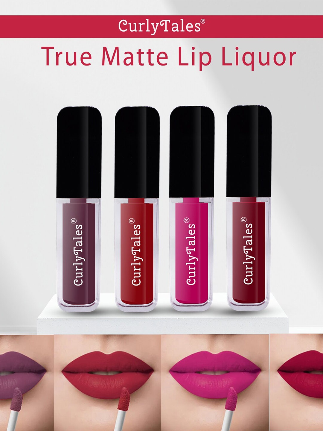 CurlyTales Set of 4 True Matte Vegan Long Lasting Liquid Lipstick with Vit E - 4 ml each, Maroon
CurlyTales Set of 4 True Matte Vegan Long Lasting Liquid Lipstick with Vit E - 4 ml each, Maroon