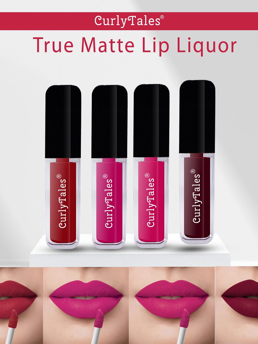CurlyTales Set of 4 Lightweight & Waterproof True Matte Liquid Lipsticks 4 ml Each-Red 03 - Magenta 04 - Magenta Pink 05 - Wine 13
CurlyTales Set of 4 Lightweight & Waterproof True Matte Liquid Lipsticks 4 ml Each-Red 03 - Magenta 04 - Magenta Pink 05 - Wine 13