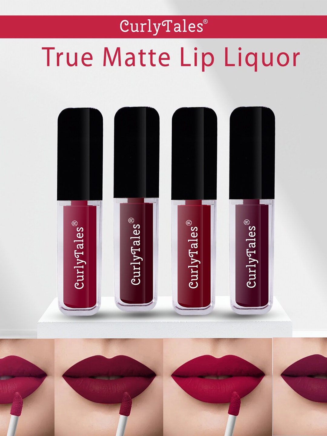 CurlyTales Set of 4 Lightweight & Waterproof True Matte Liquid Lipsticks 4 ml Each-Cherry Red 07 - Wine 13 - Maroon 14 - Wine 15
CurlyTales Set of 4 Lightweight & Waterproof True Matte Liquid Lipsticks 4 ml Each-Cherry Red 07 - Wine 13 - Maroon 14 - Wine 15