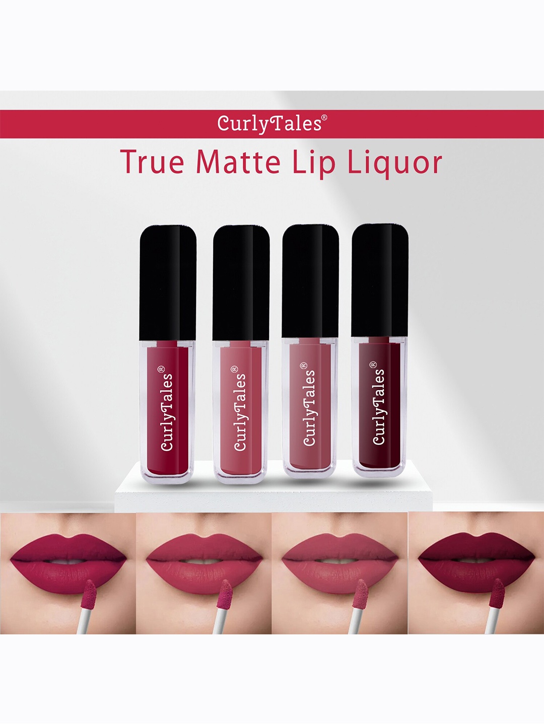 CurlyTales Set of 4 Lightweight & Waterproof True Matte Liquid Lipsticks 4 ml Each-Cherry Red 07 - Pink Nude 08 - Nude 09 - Wine 13
CurlyTales Set of 4 Lightweight & Waterproof True Matte Liquid Lipsticks 4 ml Each-Cherry Red 07 - Pink Nude 08 - Nude 09 - Wine 13