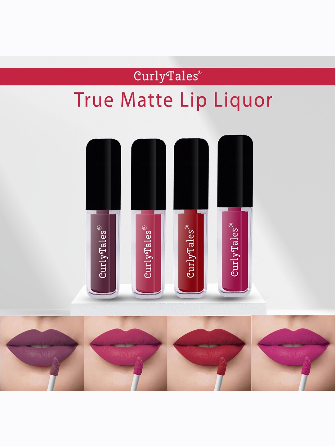 CurlyTales Set of 4 Lightweight & Waterproof True Matte Liquid Lipsticks 4 ml Each-Light Purple 01 - Peach 02 - Red 03 - Pink 12
CurlyTales Set of 4 Lightweight & Waterproof True Matte Liquid Lipsticks 4 ml Each-Light Purple 01 - Peach 02 - Red 03 - Pink 12