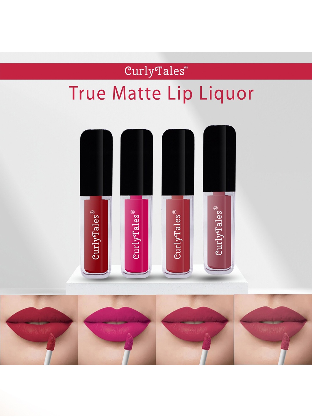 CurlyTales True Matte Set Of 4 Liquid Lipstick 4ml Each - Red, Magenta, Brick Red, Nude, Pink
CurlyTales True Matte Set Of 4 Liquid Lipstick 4ml Each - Red, Magenta, Brick Red, Nude, Pink