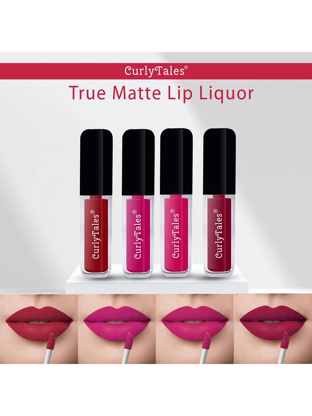 CurlyTales Set of 4 Lightweight & Waterproof True Matte Liquid Lipsticks 4 ml Each-Red 03 - Magenta 04 - Magenta Pink 05 - Cherry Red 07, Multi
CurlyTales Set of 4 Lightweight & Waterproof True Matte Liquid Lipsticks 4 ml Each-Red 03 - Magenta 04 - Magenta Pink 05 - Cherry Red 07, Multi