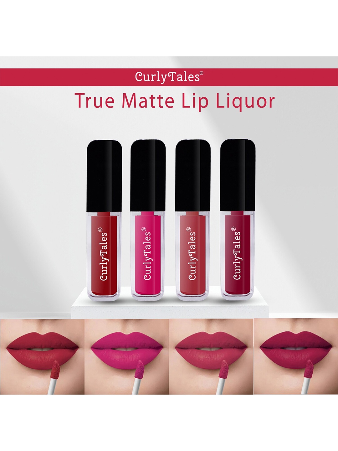 CurlyTales Set Of 4 Lightweight & Waterproof True Matte Liquid Lipstick 16ml - 03+05+06+07, Red
CurlyTales Set Of 4 Lightweight & Waterproof True Matte Liquid Lipstick 16ml - 03+05+06+07, Red