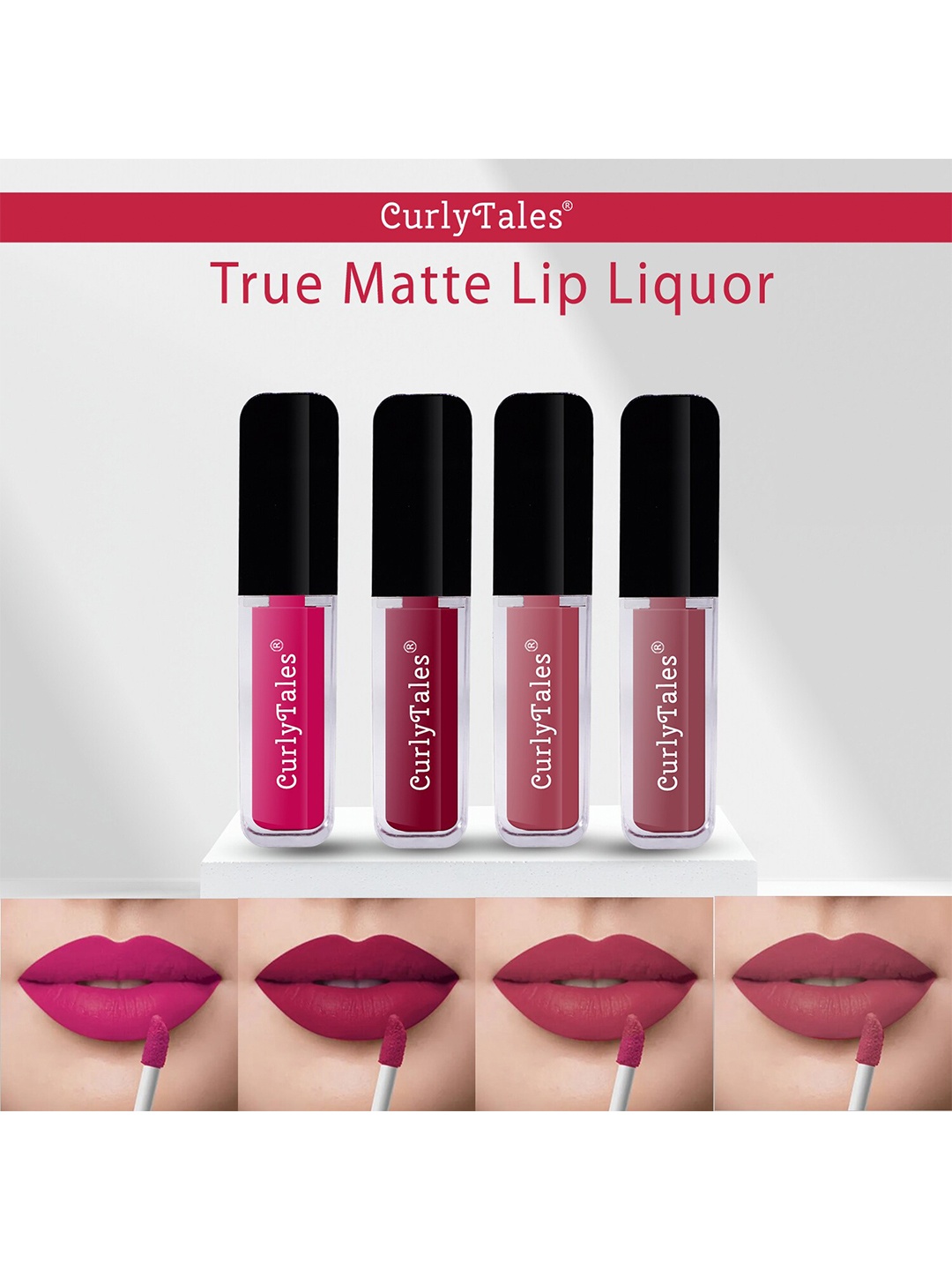 CurlyTales True Matte Set Of 4 Waterproof & Weightless Long Lasting Liquid Matte Lipstick 4 ml Each, Pink
CurlyTales True Matte Set Of 4 Waterproof & Weightless Long Lasting Liquid Matte Lipstick 4 ml Each, Pink