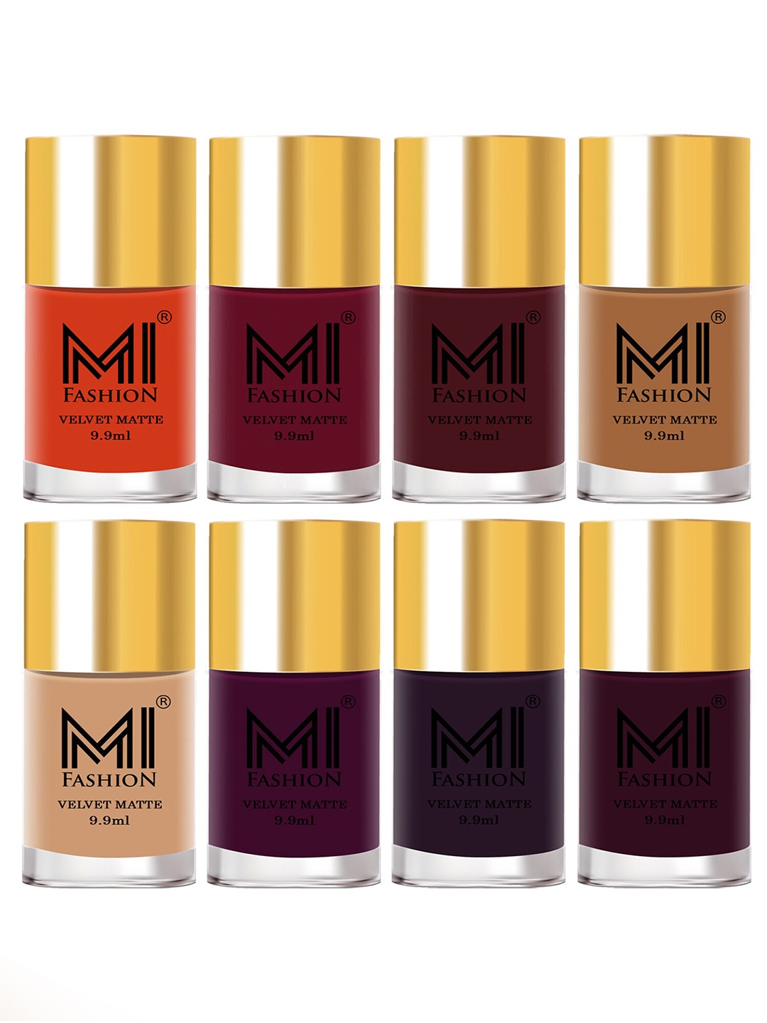 MI FASHION Set of 8 Velvet Matte Long Lasting Vegan Nail Polish - 9.9 ml each, Multi
MI FASHION Set of 8 Velvet Matte Long Lasting Vegan Nail Polish - 9.9 ml each, Multi