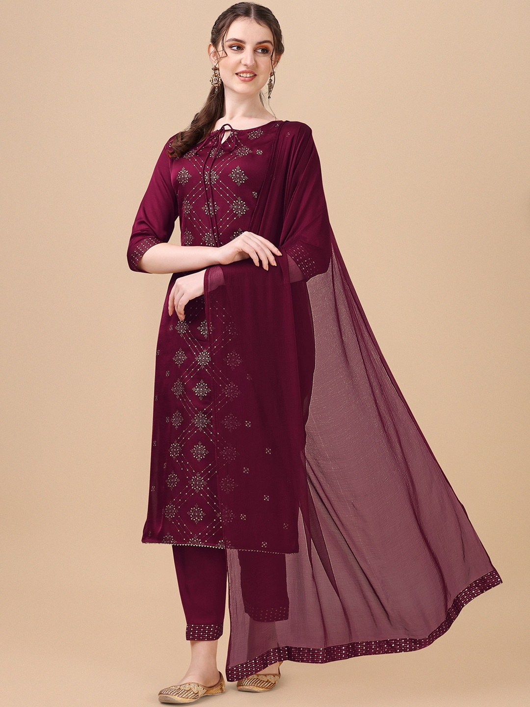 Berrylicious Women Ethnic Motifs Printed Sequinned Kurta with Trousers & Dupatta, Maroon
Berrylicious Women Ethnic Motifs Printed Sequinned Kurta with Trousers & Dupatta, Maroon