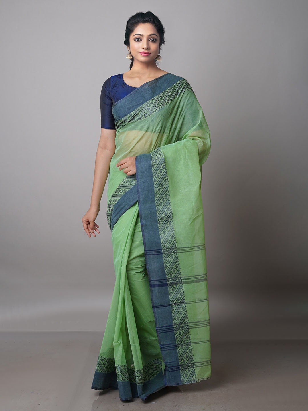 Unnati Silks Pure Cotton Taant Saree, Green