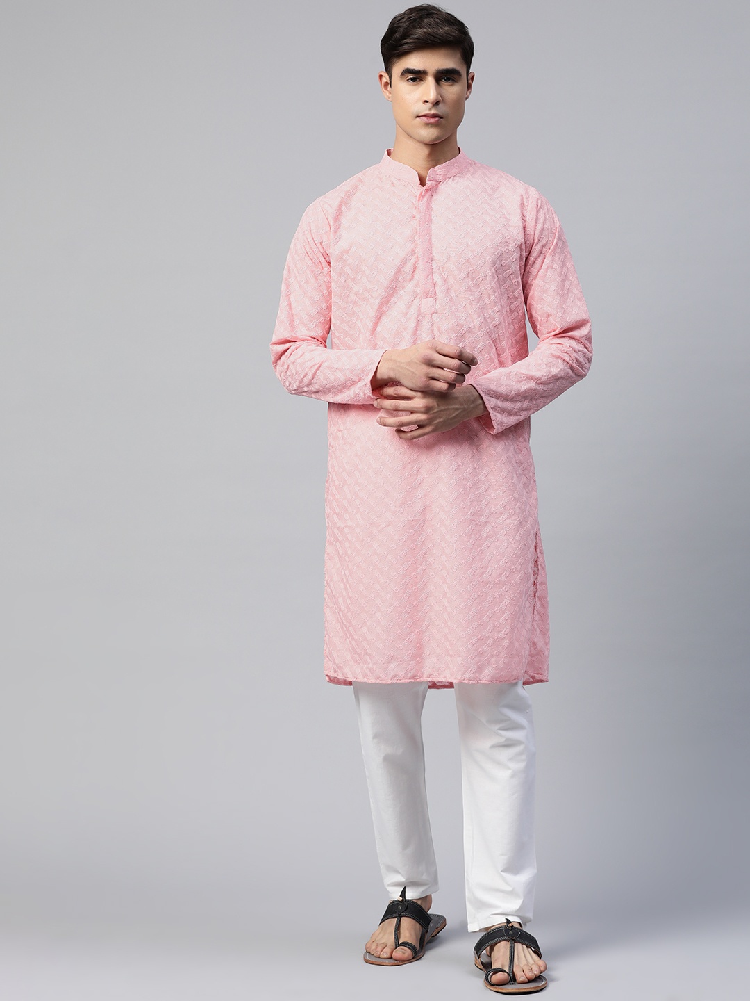 Readiprint Fashions Men Floral Embroidered Chikankari Pure Cotton Kurta with Pyjamas, Pink
Readiprint Fashions Men Floral Embroidered Chikankari Pure Cotton Kurta with Pyjamas, Pink
