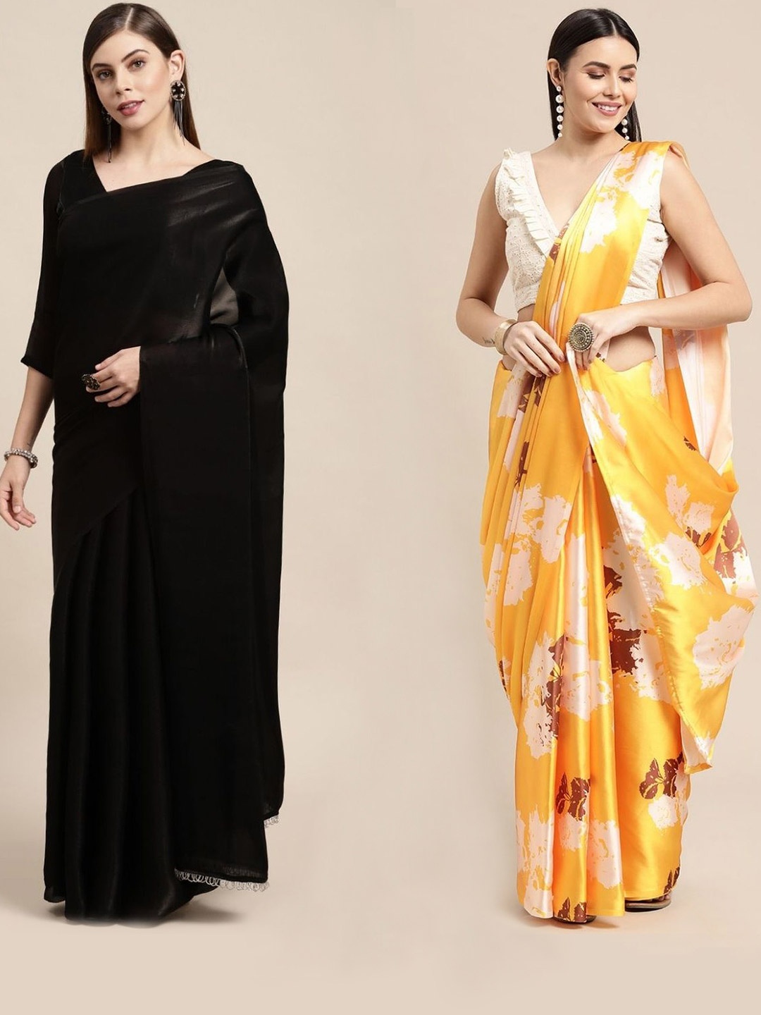 AVANSHEE Pack Of 2 Silk Blend Saree, Yellow
