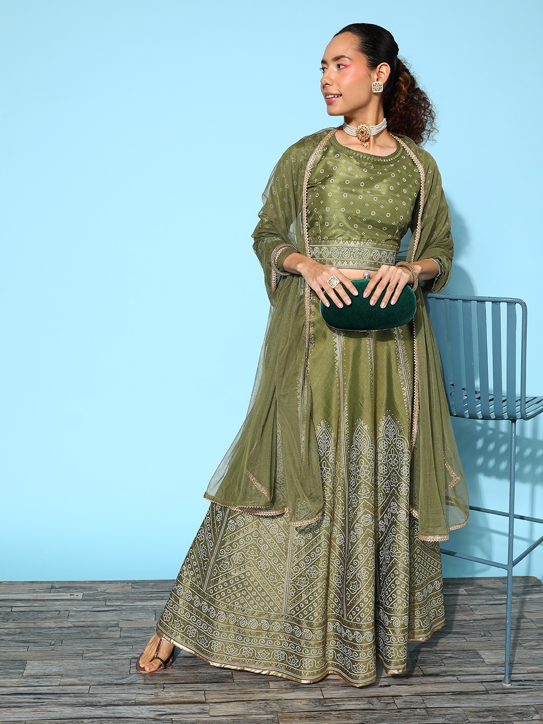 Juniper Printed Mirror Work Foil Print Ready to Wear Lehenga & Blouse With Dupatta, Green
Juniper Printed Mirror Work Foil Print Ready to Wear Lehenga & Blouse With Dupatta, Green
