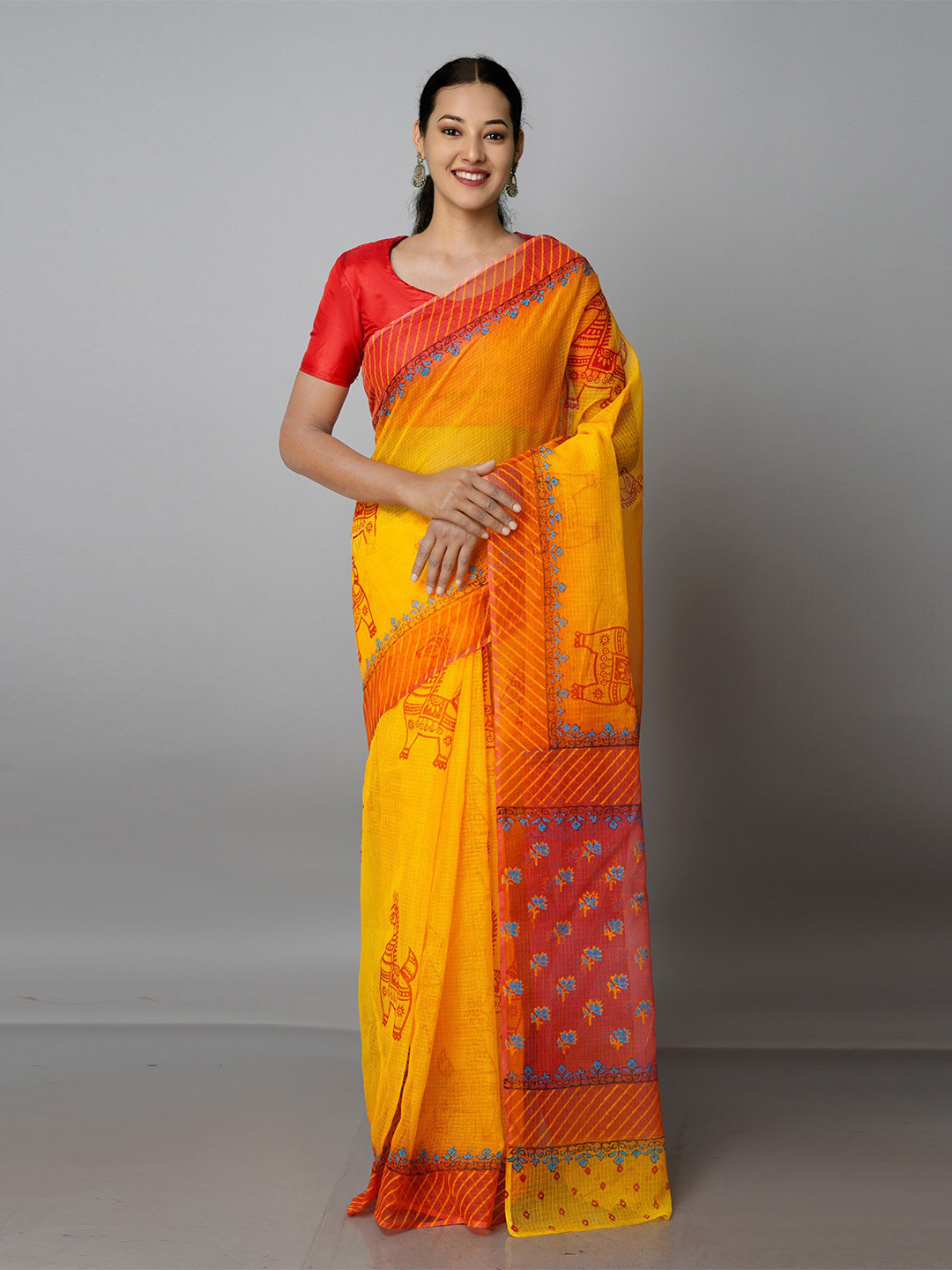 Unnati Silks Ethnic Motifs Pure Cotton Kota Saree, Yellow 
Unnati Silks Ethnic Motifs Pure Cotton Kota Saree, Yellow