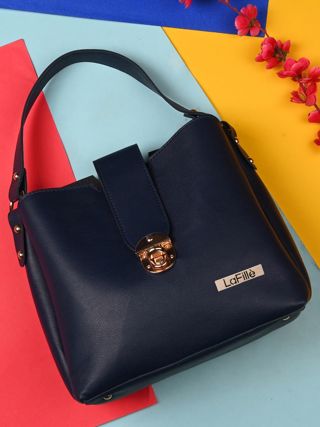 LaFille PU Structured Hobo Bag with Bow Detail, Navy blue