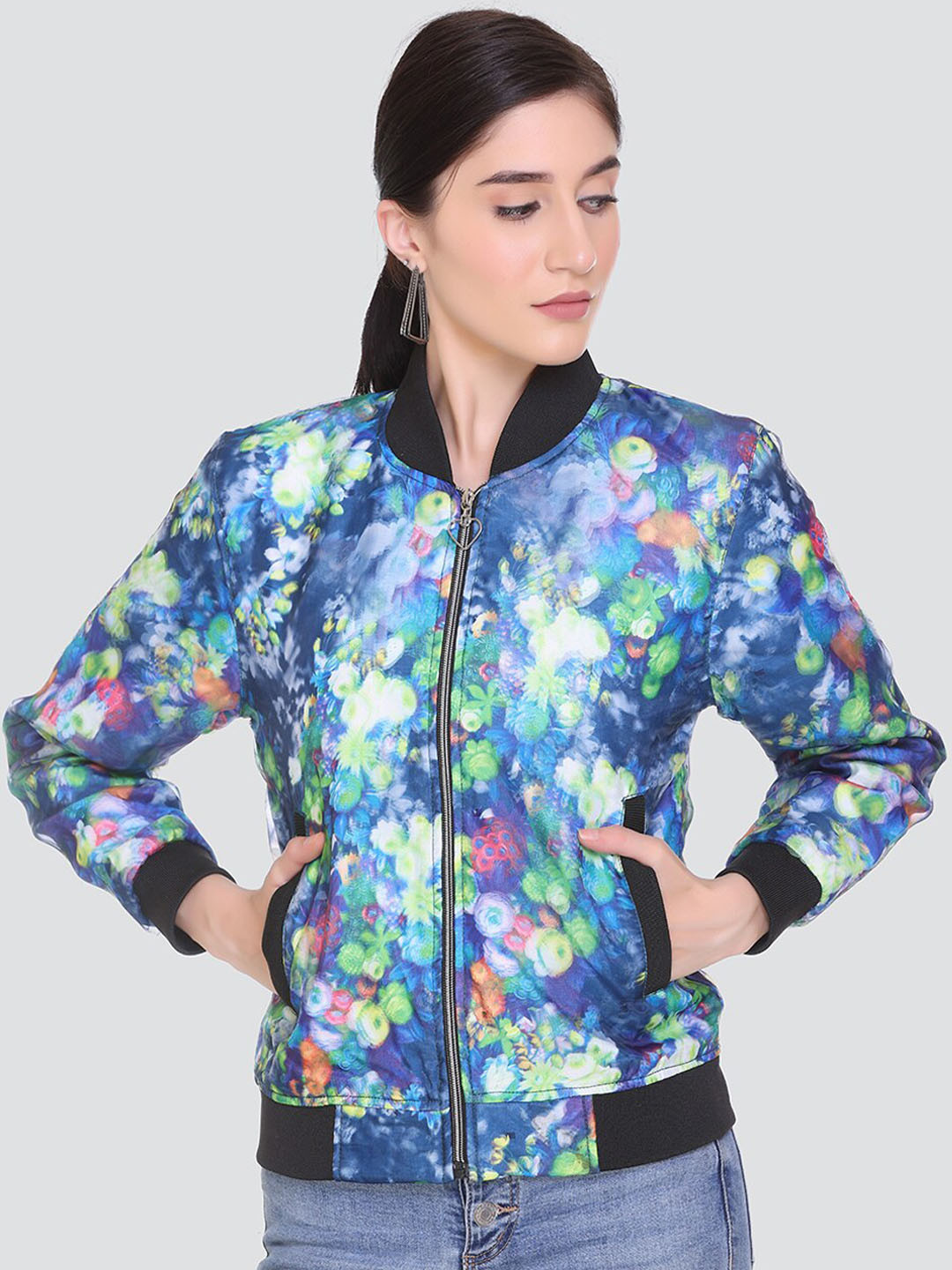 HONEYBELL Women Floral Lightweight Bomber Jacket, Turquoise blue
HONEYBELL Women Floral Lightweight Bomber Jacket, Turquoise blue