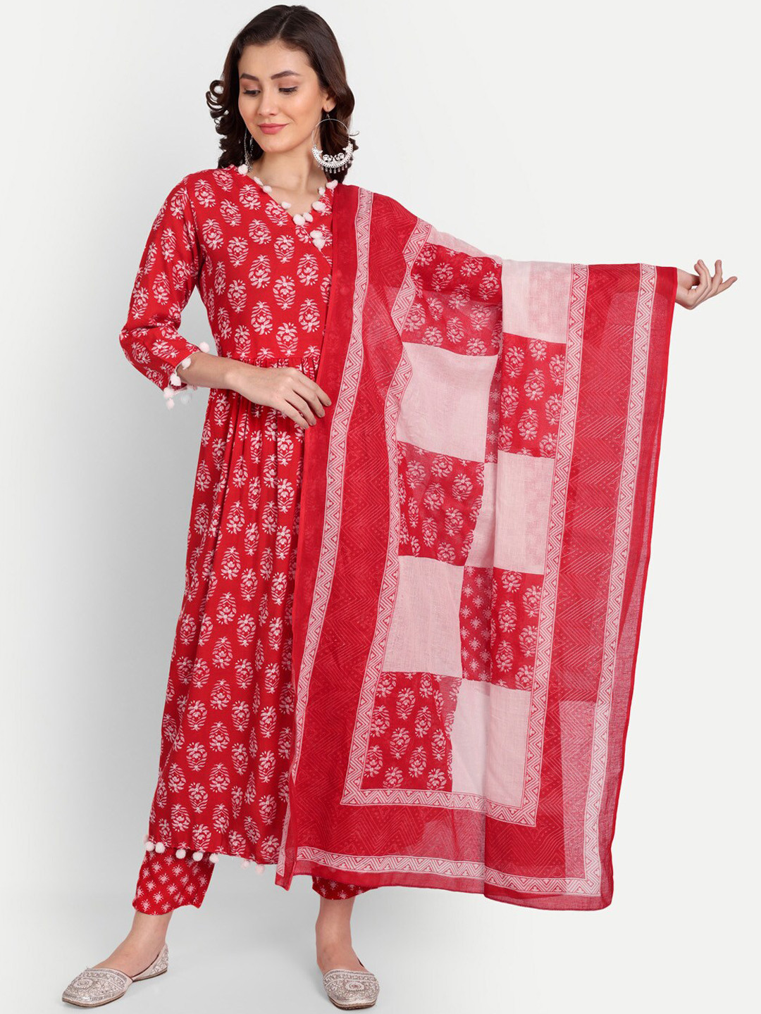 Mclothings Women Floral Printed Angrakha Organic Cotton Kurta with Trousers & Dupatta, Red
Mclothings Women Floral Printed Angrakha Organic Cotton Kurta with Trousers & Dupatta, Red