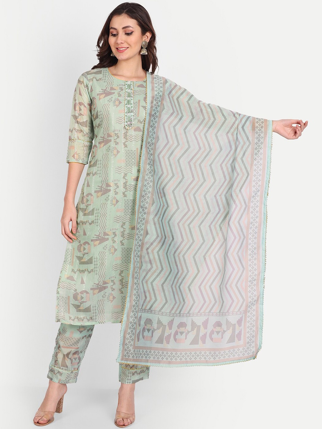 Mclothings Women Tribal Printed Beads and Stones Kurta with Trousers & Dupatta, Sea green
Mclothings Women Tribal Printed Beads and Stones Kurta with Trousers & Dupatta, Sea green