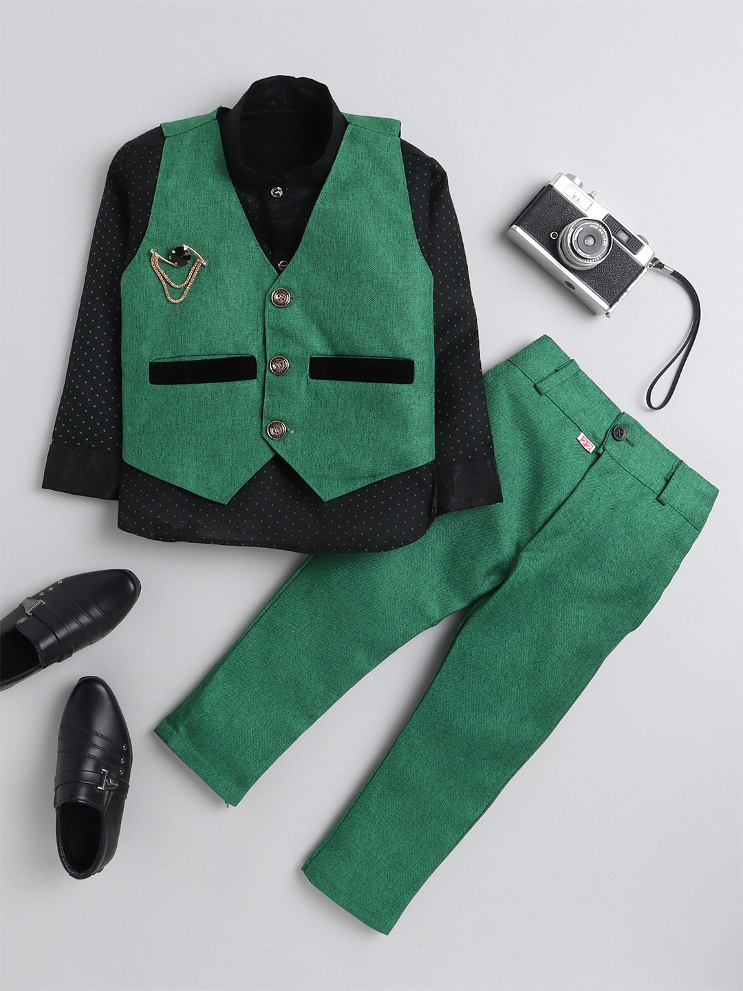 ahhaaaa Boys Regular Fit 3 Piece Suit Set, Green