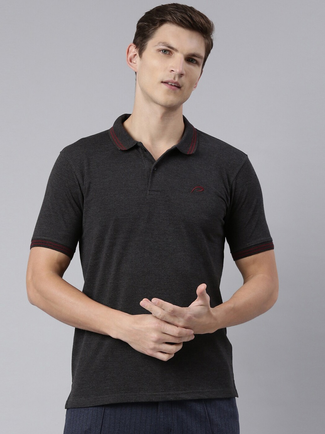 Proline Active Men Polo Collar Cotton T-shirt, Charcoal