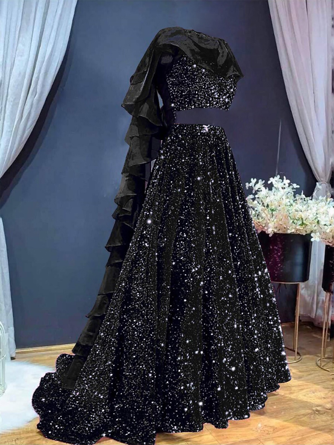 ODETTE Embroidered Sequinned Semi-Stitched Lehenga & Unstitched Blouse With Dupatta, Black
ODETTE Embroidered Sequinned Semi-Stitched Lehenga & Unstitched Blouse With Dupatta, Black