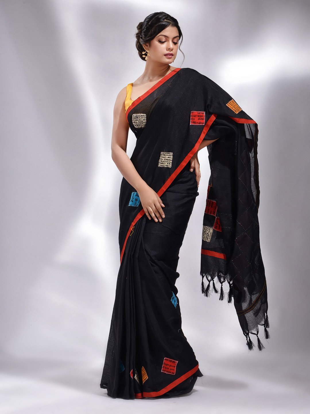Charukriti Pure Cotton Saree, Black