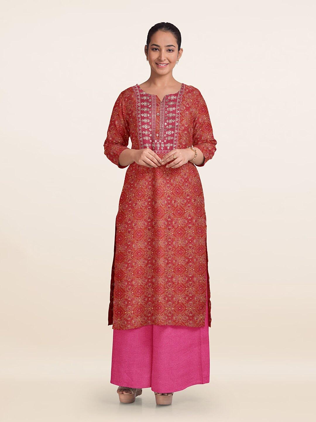 Pothys Floral Printed Unstitched Dress Material, Pink