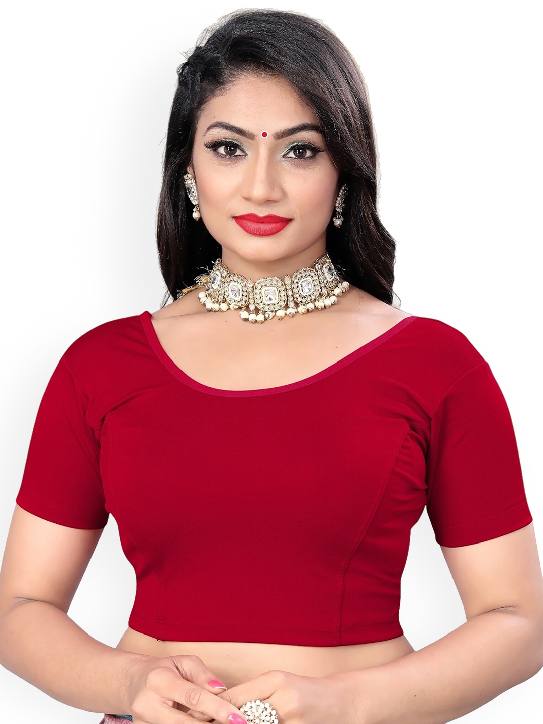 SERONA FABRICS Round Neck Saree Blouse, Maroon