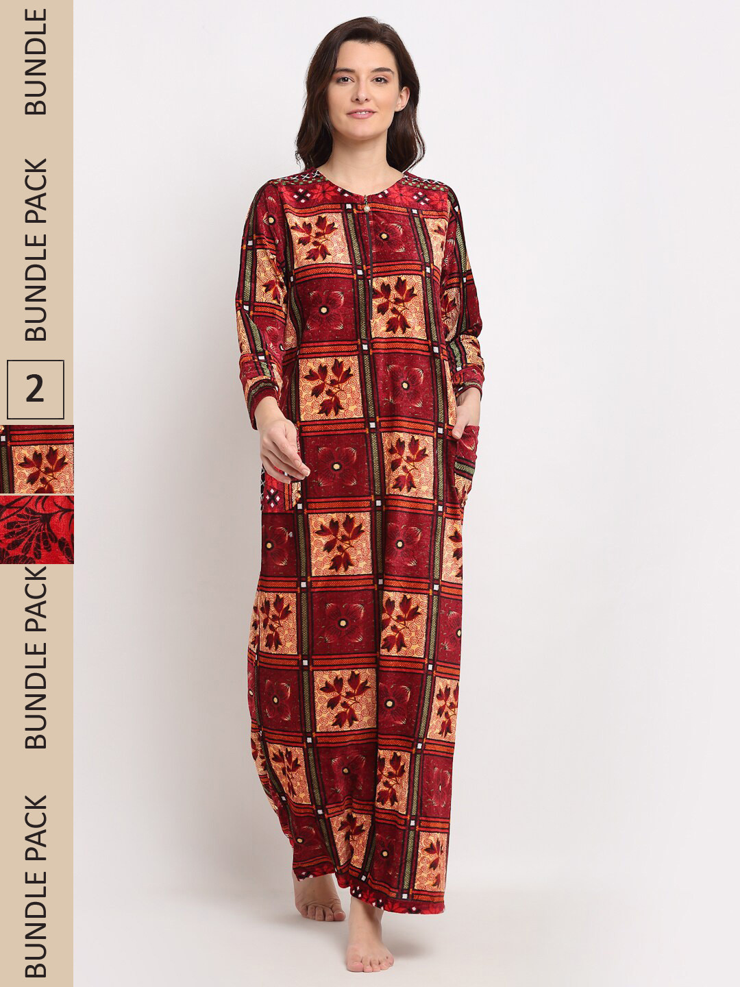 GRACIT Women Pack Of 2 Floral Printed Maxi Nightdress, Maroon 
GRACIT Women Pack Of 2 Floral Printed Maxi Nightdress, Maroon