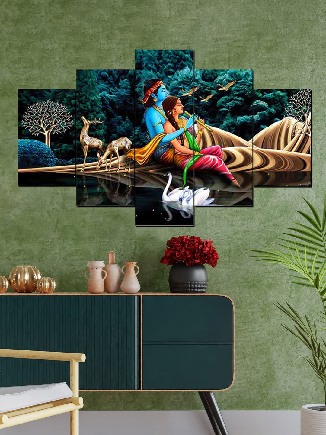 Perpetual Blue 5-Pieces Radha Krishna Painting 3d Scenery Printed Framed Wall Art, Green
Perpetual Blue 5-Pieces Radha Krishna Painting 3d Scenery Printed Framed Wall Art, Green