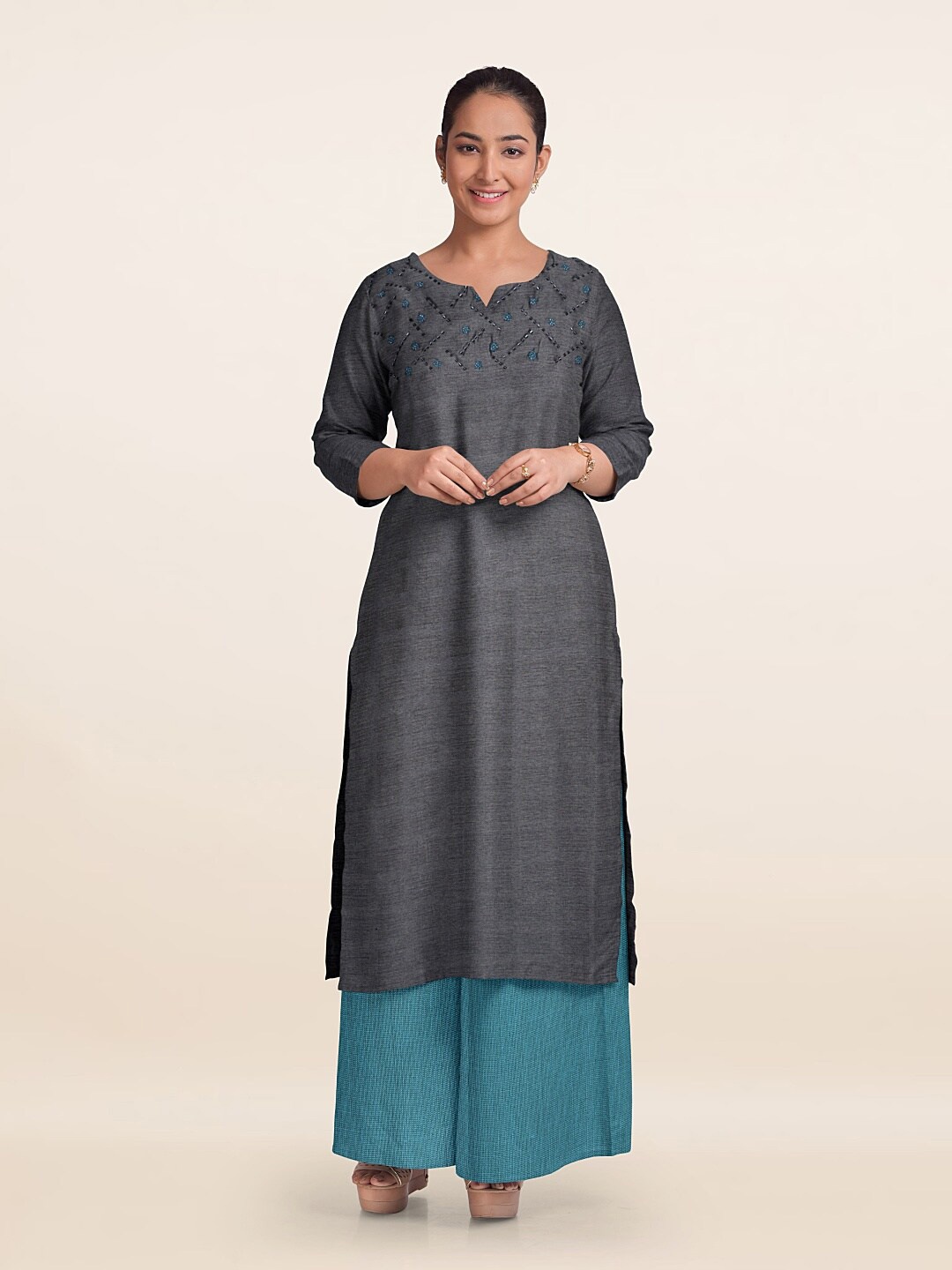 Pothys Unstitched Dress Material, Grey