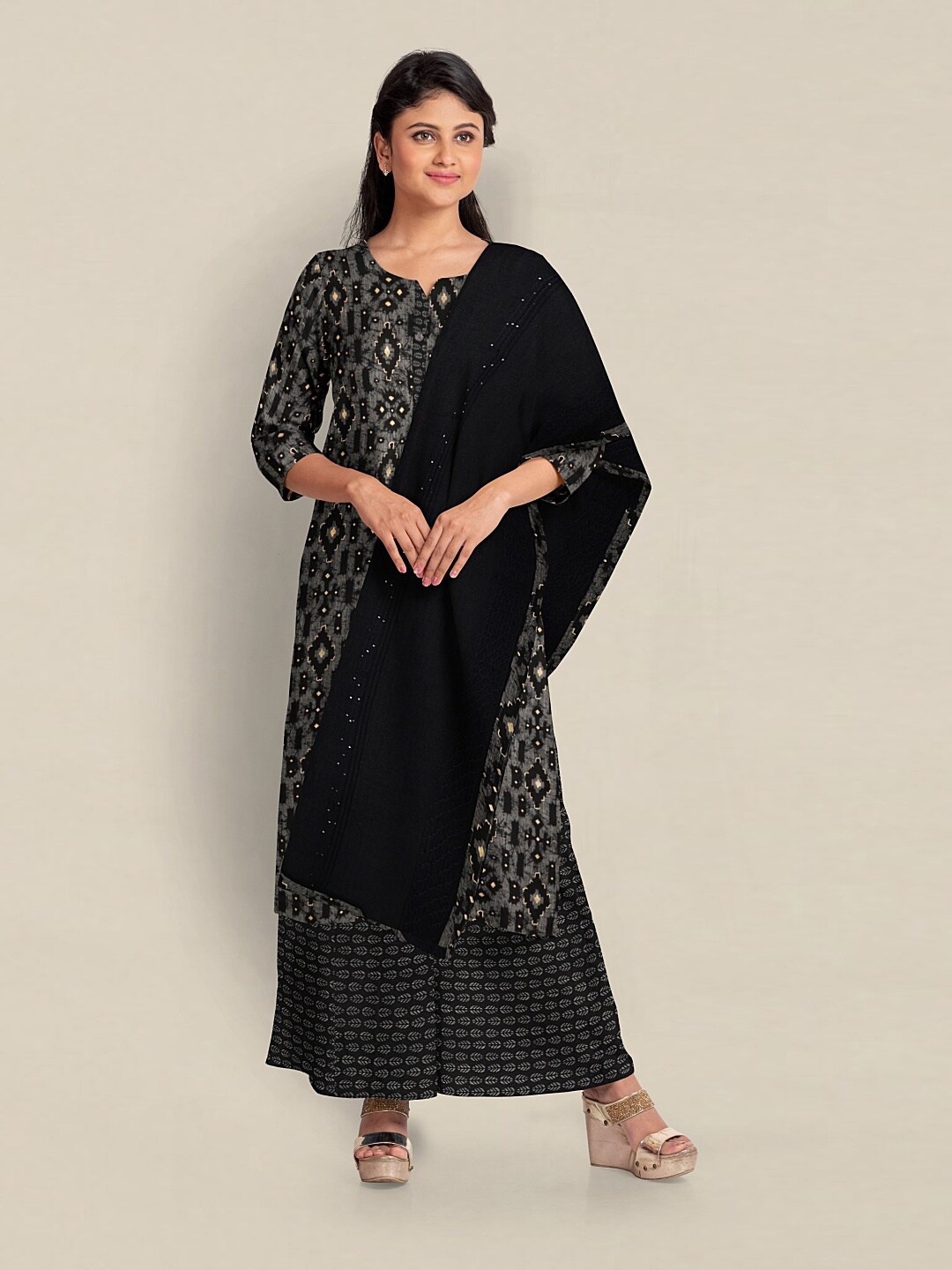 Pothys Viscose Rayon Unstitched Dress Material, Black