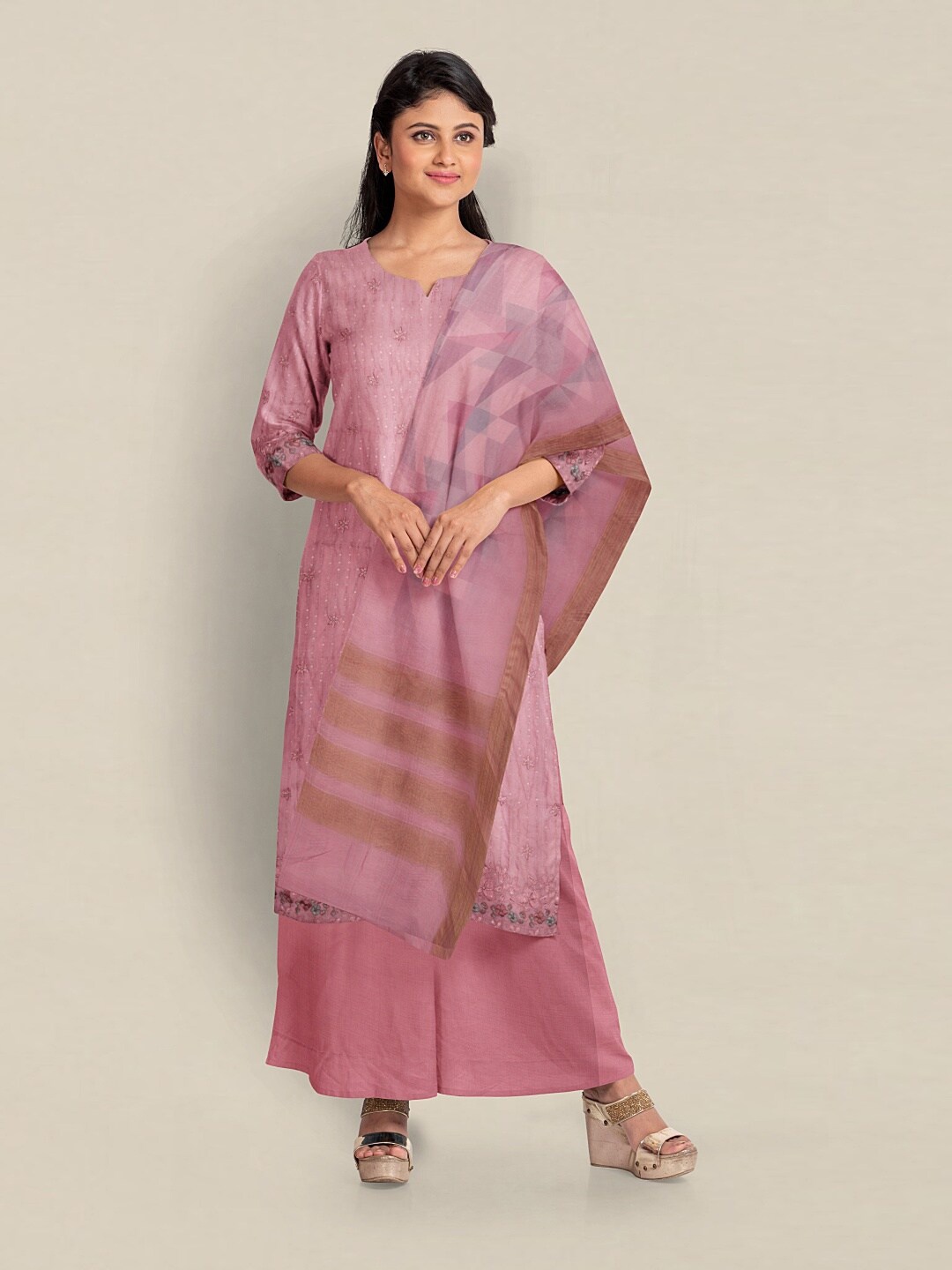 Pothys Organza Unstitched Dress Material, Pink