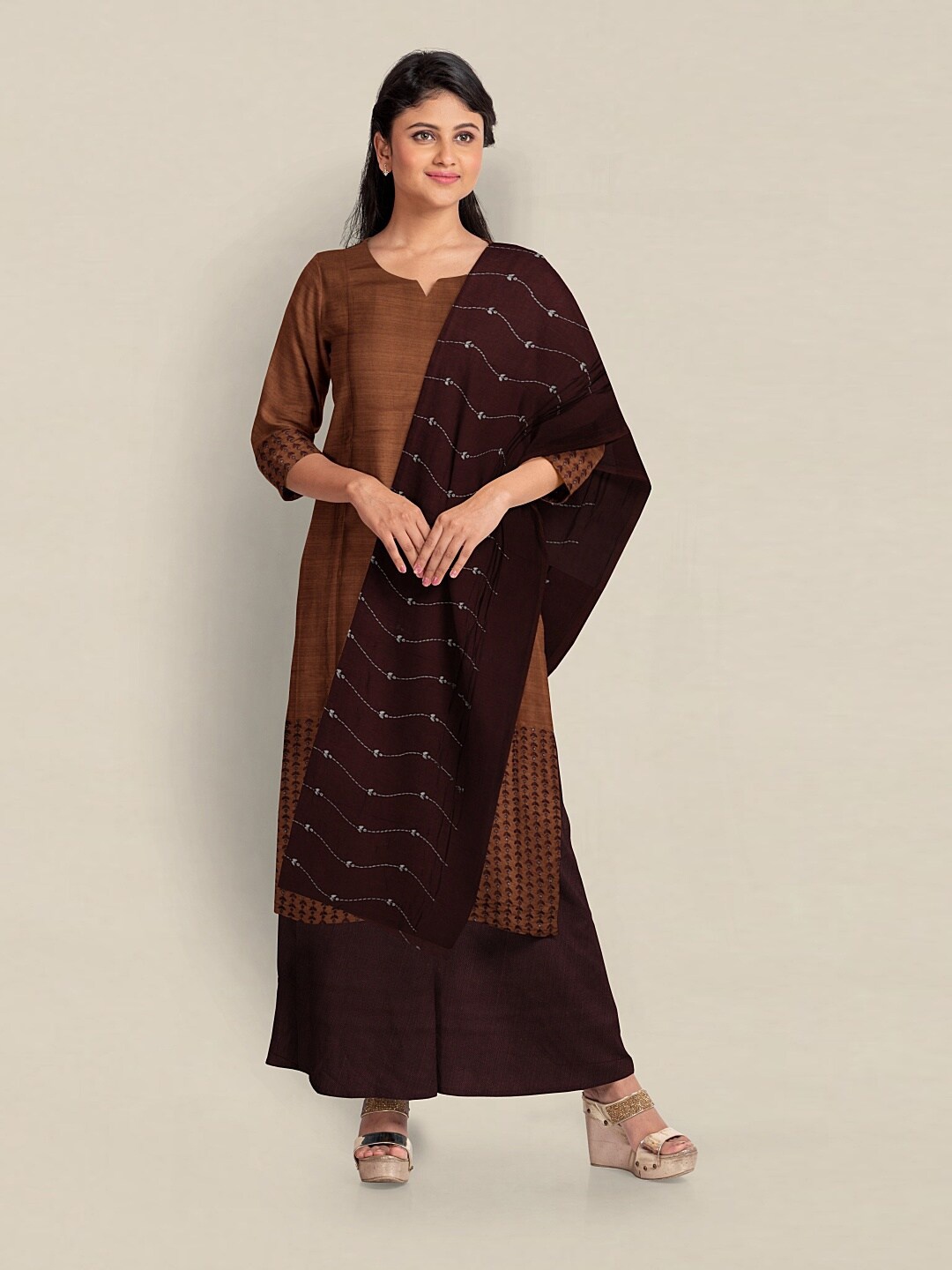 Pothys Unstitched Dress Material, Brown