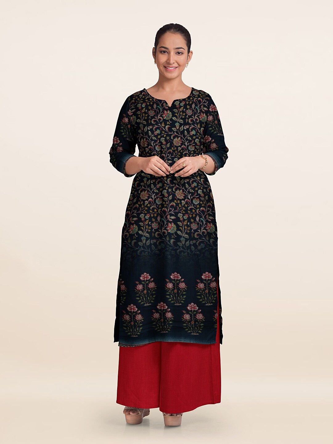 Pothys Printed Unstitched Dress Material, Navy blue